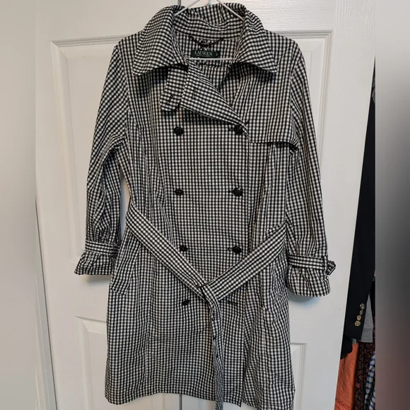 Lauren Ralph Lauren Gingham Double Breasted Trench Coat Plus Size 14W - Picture 2 of 8